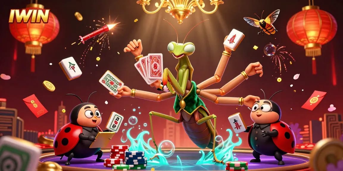 IWIN showcases vibrant 3D characters in a thrilling casino scene with cards and chips.