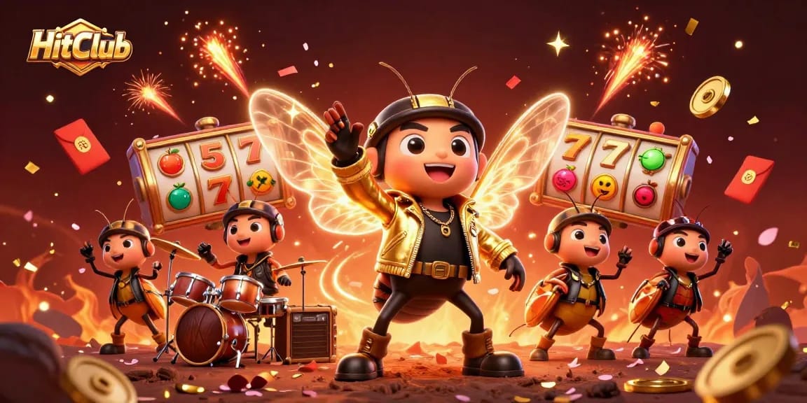 Experience winning at HitClub with thrilling slot reels and dynamic characters in 3D illustration.