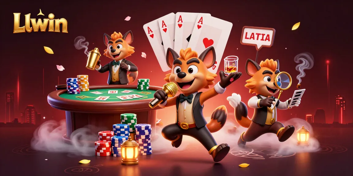 Join the Llwin comedy casino action with hyenas at the poker table, mixing drinks, and bouncer checking IDs.