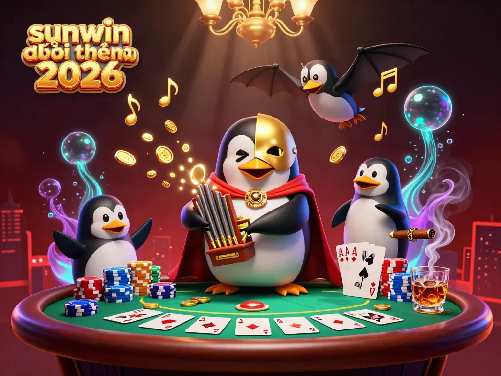 Win big with sunwin đổi thưởng 2026 in this vibrant casino-themed illustration featuring dynamic game elements.