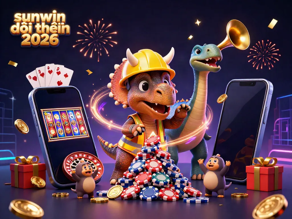 Join the excitement at sunwin đổi thưởng 2026 with a colorful casino scene featuring energetic characters and gaming elements!