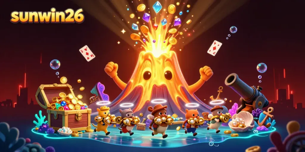 Experience winning moments at sunwin26 with a triumphant volcano erupting precious treasures.