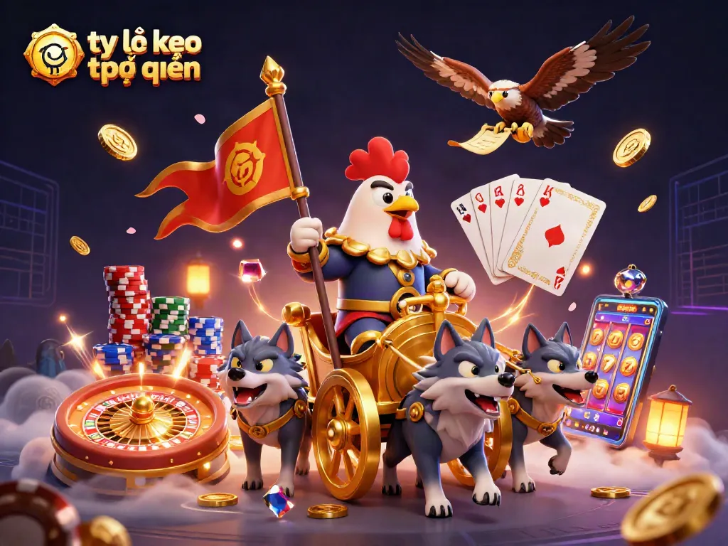 Engage with tỷ lệ kèo trực tuyến in this vibrant 3D illustration full of casino action and excitement.