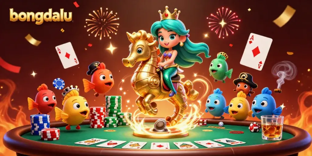 Immerse in bongdalu's vibrant mermaid scene, showcasing poker elements and a festive atmosphere.