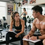 Prime Pharma Steroids fitness scène met bodybuilders in de sportschool.